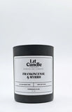 Frankincense & Myrrh 8oz soy candle in black jar